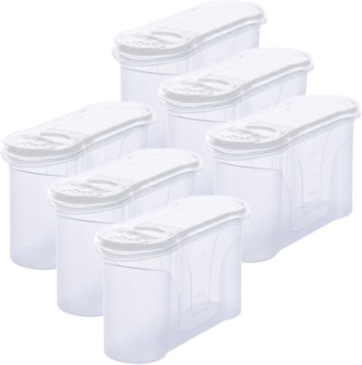 Novaliv 6-delige set voorraadpotten voor het bestrooien van 1,3 liter - Afmetingen (LxBxH): 22 x 13 x 8,5 cm - Bak met deksel 1 l voor granenmeel suikerblikken keukenorganizer voedseldoos maaltijdvoorbereidingsdozen