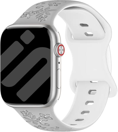 Strap-it Flower Siliconen bandje - horlogebandje geschikt voor Apple Watch 1/2/3/4/5/6/7/8/9/10/11/SE/Ultra (2) (38/40/41/42mm) - grijs/wit