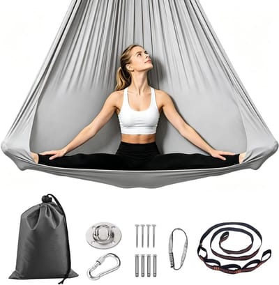 Aerial Yoga Swing - Luchtyoga Doek - Ontspanning Thuis - Compleet met Accessoires - 280 x 150 cm - Grijs