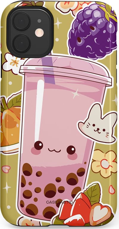 Casetastic Hoesje Geschikt voor Apple iPhone 11 - Stijlvolle Beschermende Duo-layer Case - Roze Rode Kawaii Bubbletea Korea