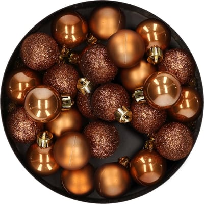 Decoris Mini kerstballen - 28x st - kaneel bruin - D3 cm - kunststof - kerstversiering