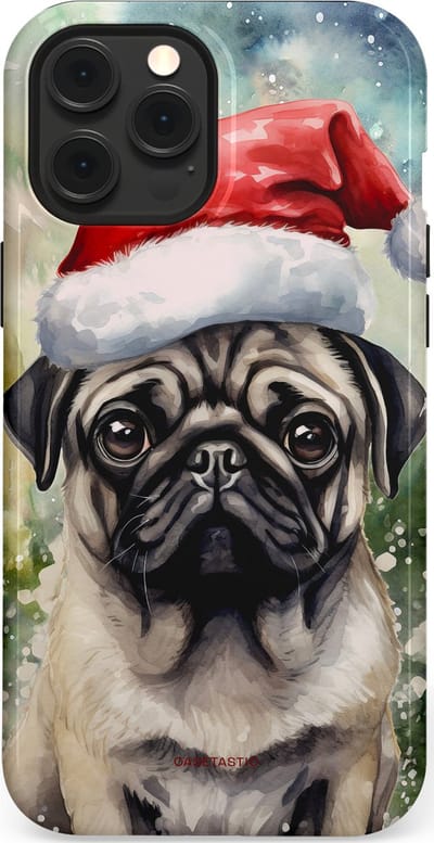 Casetastic hoesje geschikt voor Apple iPhone 12 Pro Max - MagSafe - Dubbellaagse bescherming - Aquarel Kerstmis Pug Hond - Fashion Case - Grijs Taupe Donkergrijs Saliegroen