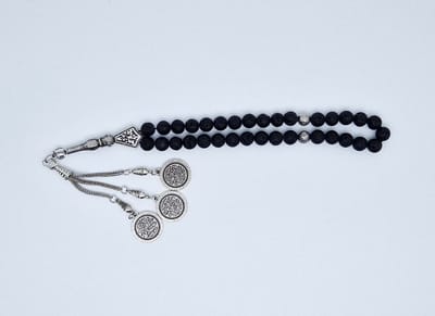 Handgemaakte tesbih "tasbih" natuursteen " Lava Donker " - Aantal kralen 33 - Diameter kralen 8 MM - met metaal tassel "model 5" - Een mooi cadeau-idee