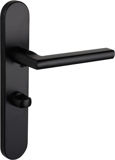 Lavuzo deurkruk Teramo Zwart met afgerond schild WC63/8 badkamersluiting | Per set | Deurklink met schild