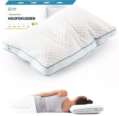 Rustige Nacht® Hoofdkussen - Dubbelzijdig verkoelend - Persoonlijk Afstelbaar - Vermindert nek- en rugklachten - Traagschuim - Rug-, zij- en buikslapers