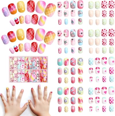 120 Stuks Vingernagels voor Kinderen - Volledige Bedekking Korte Nagels, Schattige Print en Nail Art Decoratie voor Meisjes, Perfect Cadeau voor Creatieve Kinderen