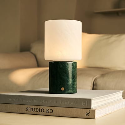 Tavellio Cuyp Draadloze Tafellamp – H22 – Verde Alpi Marmer en Glas – Tot 100 uur – Groen