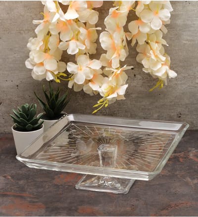 Pasabahce – serveerschaal op voet – Madlen – glas – 238x238 mm – hoogte 78,2 mm