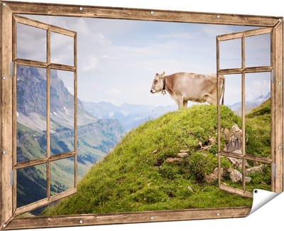 Gards Tuinposter Leeuw - Leeuwenkop - Zwart Wit - 90x60 cm - Tuindoek - Tuindecoratie - Wanddecoratie buiten - Tuinschilderij