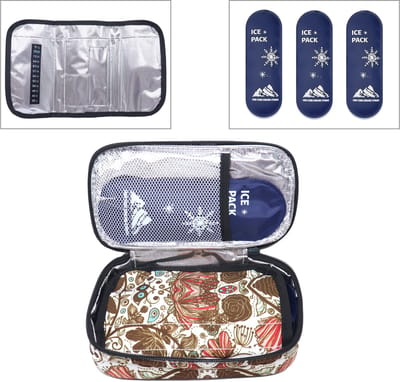 Rainbecom - Insuline Koeltas met Temperatuurstrip - Diabetes Koeltas met 3 Ice Packs - 21x6x11cm - Diabetische Reistas - Insuline Etui - Insulinepennen - Medische Koeltas voor Insulinespuit - Draagbare - Floral Mocha