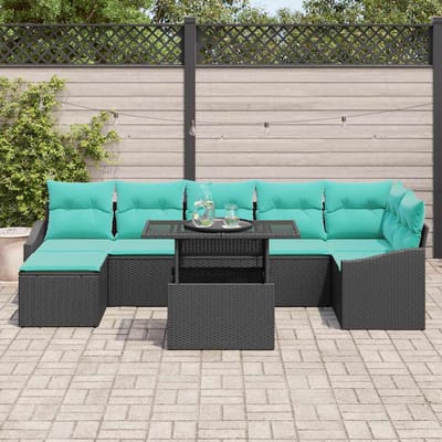 vidaXL - Tuinbank - Set - 8 - st - Zwart - en - Blauw - poly - rattan