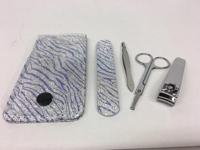 manicureset 5-delig. Animalprint in zilver-blauw glitter