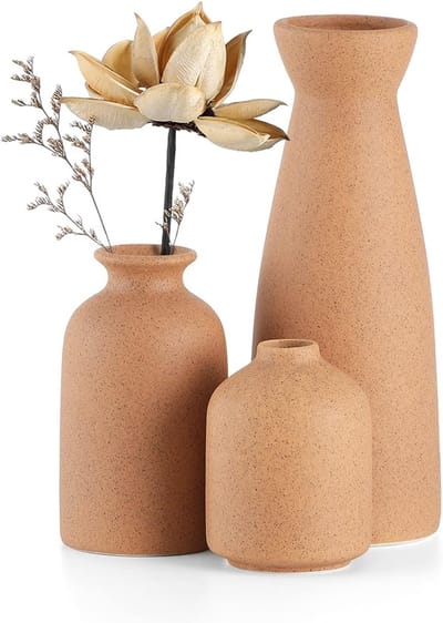 Set van 3 Kleine Keramische Vazen voor Decoratie, Modern Rustiek Boerderijthema, Perfect voor Pampasgras en Gedroogde Bloemen