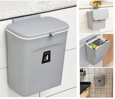 Compostbak voor keuken - 9L prullenbak voor onder gootsteen, hangende vuilnisemmer met deksel voor badkamer en slaapkamer