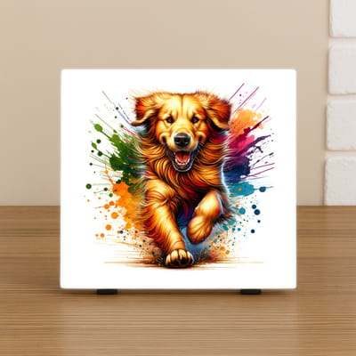 Spreuk Tegel 10,5x10,5cm – Golden Retriever Hond – Kleurrijke Kunst Wanddecoratie – Trendy Nu –Decoratie – Zomaar - Hondenportret