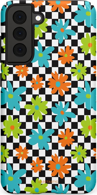 Casetastic Hoesje Geschikt voor Samsung S21 FE - Stijlvolle Beschermende Duo-layer Case - Retro Bloem Power