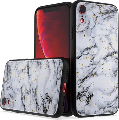 LuxeBass Siliconen hoesje met print geschikt voor Apple iPhone XR - Marmer White - telefoonhoes - gsm hoes - telefoonhoesje