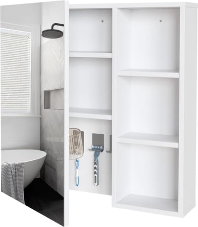 Spiegelkast voor badkamer - moderne wandkast met spiegeldeur - 1 stuk - wit - 65 x 15 x 65 cm