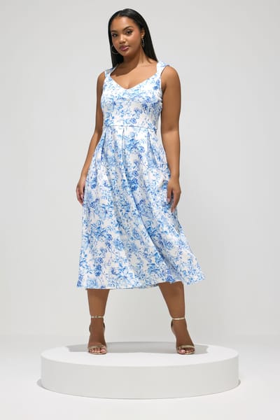 Yours London Witte En Blauwe Skaterjurk Met Bloemenprint Size 42