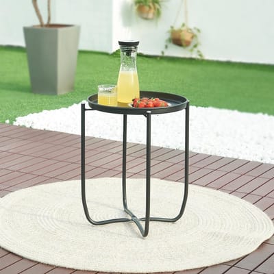 Ronde bijzettafel met afneembare dienblad voor tuin en balkon 53x 40 cm metaal zwart