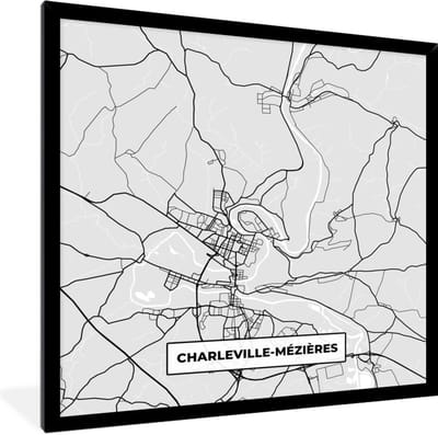 Fotolijst incl. Poster - Kaart – Stadskaart – Frankrijk - Charleville-Mézières - Plattegrond - 40x40 cm - Posterlijst