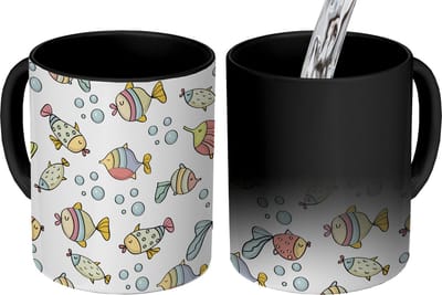 Magische Mok - Foto op Warmte Mokken - Koffiemok - Aquarium - Patronen - Vissen - Kinderen - Pastel - Magic Mok - Beker - 350 ML - Theemok
