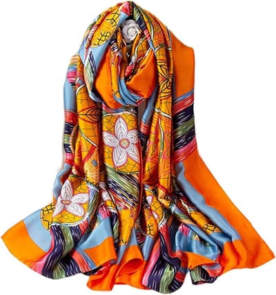 Dames Zijde Sjaal met Bloemenprint - Kleine Sjaal - Dames Sjaal - Stola - Vierkante doek - Omslagdoek Modesjaals - Neksjaal - Klein Sjaaltje – Warm & Zonnebeschermend – Universeel voor Elk Seizoen – 180x90cm
