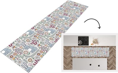 Keukenloper - Loper keuken - Konijn - Bloemen - regenboog - Kinderen - Design - 200x50 cm - Keukenloper vinyl