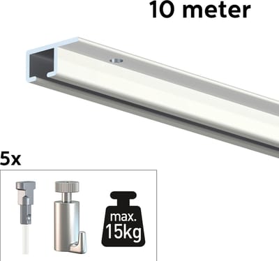 Artiteq Schilderij Ophangsysteem 10 meter All-in-one Top Rail 15kg / Wit RAL9003