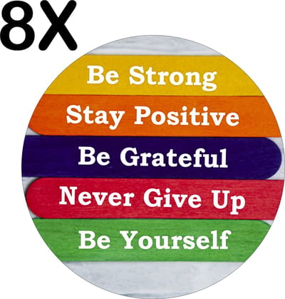 Luxe Ronde Placemat - Motivatie Teksten - Set van 8 Placemats - 50x50 cm - 2 mm dik Vinyl - Anti Slip - Afneembaar