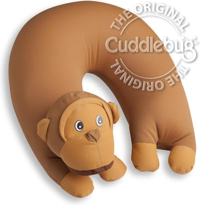 Cuddlebug - U Monkey - Knuffelkussen - Kampeerkussen - Nekkussen (reizen) - 32 cm x 32 cm - Bruin - R pet