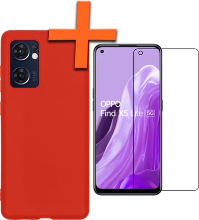 Hoes - Met Screenprotector - Geschikt voor OPPO Find X5 Lite - Sterk & Shockproof - Back Cover - Siliconen Case - Telefoon Hoes - Rood