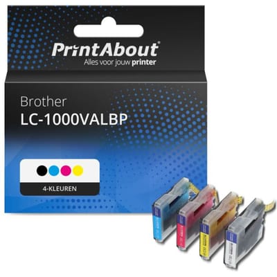PrintAbout huismerk Inktcartridge LC-1000VALBP 4-kleuren Multipack Geschikt voor Brother