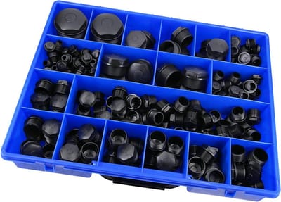 220 stuks Kalitec assortimentsdoos blinde pluggen zwart M12-M50 I smoornippel zwart I assortiment afdichtpluggen I pluggen met schroefdraad I zeskantplug kunststof I smoorpluggen
