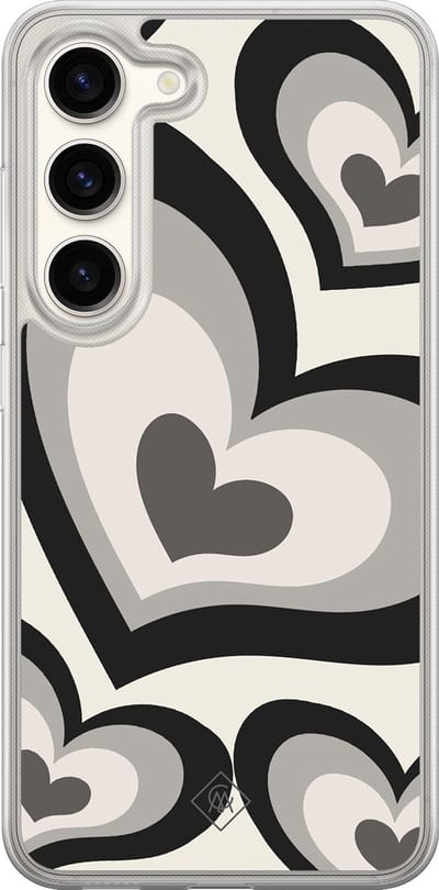 Casimoda® hoesje - Geschikt voor Samsung Galaxy S23 - Hart Swirl Zwart - 2-in-1 case - Schokbestendig - Illustratie - Verhoogde randen - Zwart, Transparant