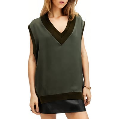 AllSaints Bern Tank Tarmac Green Maat: XS | Mouwloze Tops Outlet | Dames | Groen