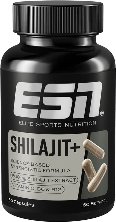 ESN Shilajit+, 60 Veganistische Capsules - Hooggedoseerd met 2000 mg Shilajit-Extract - Verrijkt met Vitaminen en Piperine