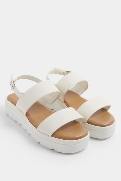 Yours Witte Imitatieleren Gewatteerde Sleehaksandalen In Extra Brede Eeepasvormsize 37EEE