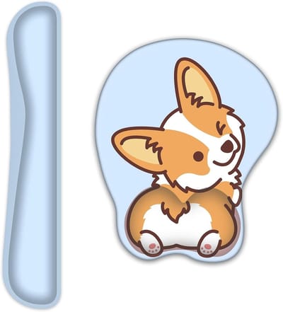 Ergonomische 3D Muismat met Gelkussen en Polssteun, Corgi Blauw, Ideaal voor Thuis en Kantoor