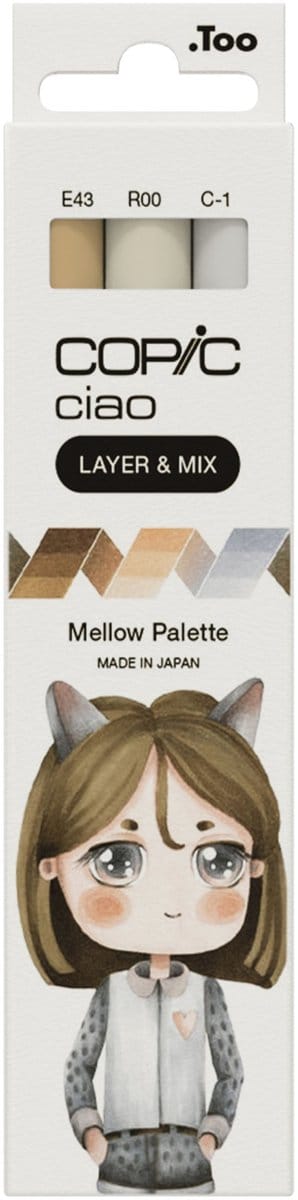Copic Ciao "LAYER & MIX" Mellow Palette, 3 stuk(s), Koel grijs, Ivoor, Lichtroze, Beitel/penseelpunt, Rond, Inkt op alcoholbasis, Volwassene/Kind