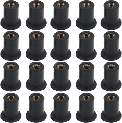 20 Stuks Rubber Well Nuts M4 - Rubberen moeren - bevestigingsmoeren voor motorruit - Rubber met Messing Moer voor Motoren, Kajaks en Kano's