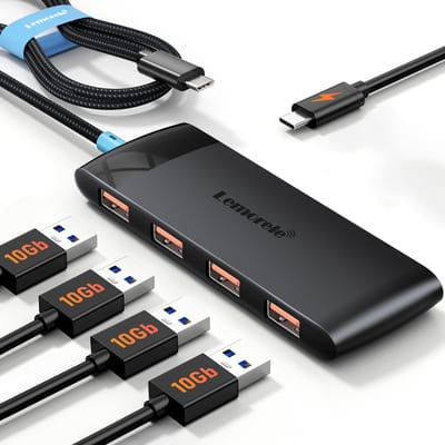 Lemorele™ TC108 – 4-in-1 USB-C Hub – 10Gbps High-Speed – USB 3.2 Gen 2 – Type-C naar 4× USB-A Adapter – 60cm Kabel – Thunderbolt 3/4 Compatibel