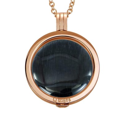 Quiges - Munthouder met Ketting en Munt 33mm Cat's Eye Zwart - RVS Roségoudkleurig - ERHS1151