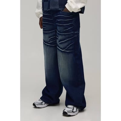 Baggy Stijve Acid Wash Denim Jeans | Washed Dark Blue | Size 28R