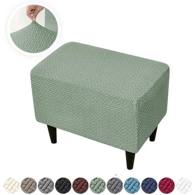 Jacquard Rechthoekige Ottoman Hoezen Stretch Duurzaam Voetenbank Slipcovers Elastisch All-inclusive voor Woonkamer Slaapkamer Poefhoes 1 piece