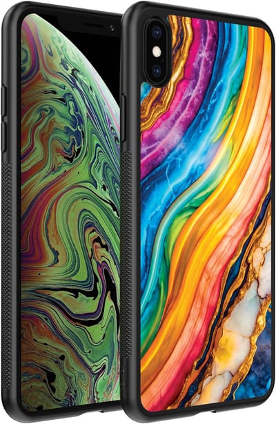 Smartphonica Telefoonhoesje Geschikt voor iPhone Xs Max met Regenboog Goud Marmer Opdruk - TPU Backcover Case Rainbow Gold Marble Design geschikt voor iPhone Xs Max