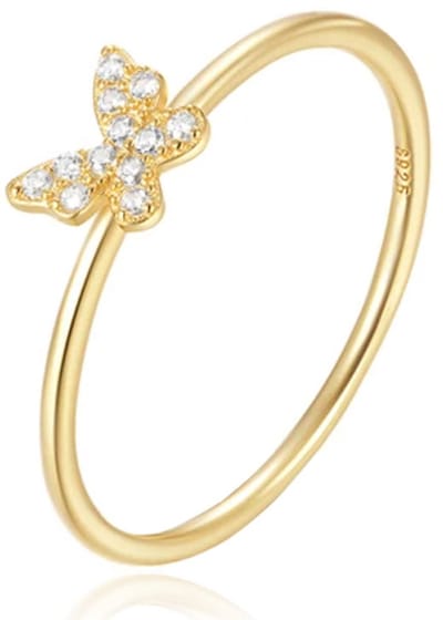 Elenza Thin .925 Zilveren Ring met Klein Bloemmotief en Gouden Plating – 1mm-16mm