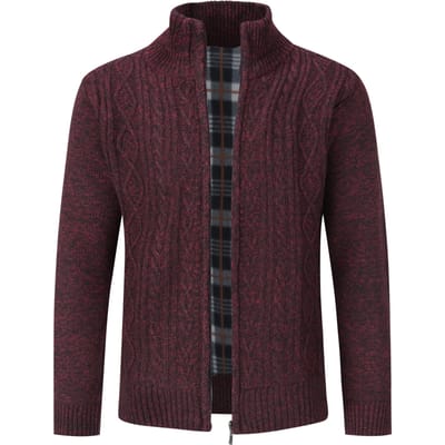 Herenvest met ritssluiting Grof gebreid vest met opstaande kraag voor winterrood