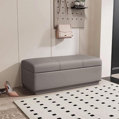 Opbergpoef Bankje - Gestoffeerde Kruk - Ruimte Besparen - Zachte Zitting - 24x16x16 Inch - Leerlook