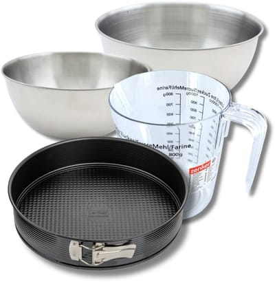 Bakkerset met een springvorm van 26 cm, 2 mengkommen, maatbeker en spatel Zenker